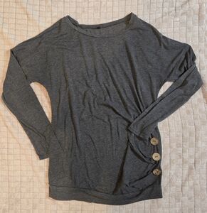 Gray Button-Accent Women's Top
